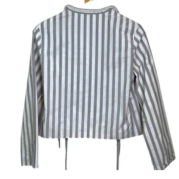 Armani Collezioni Made in Italy Size 6 Gray White Striped Tassel Cropped Jacket - Picture 5 of 9